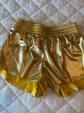 YL  12  girls  Metallic Gold Athletic Shorts with Elastic Waistband